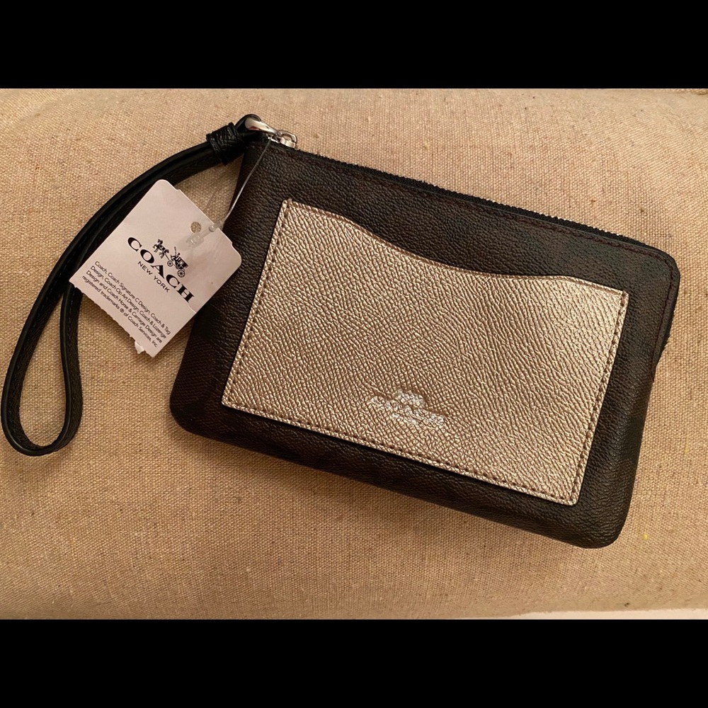 Coach wristlet- brown, black and platinum